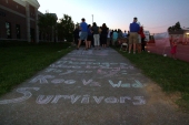 A sidewalk full of pro-life messages.